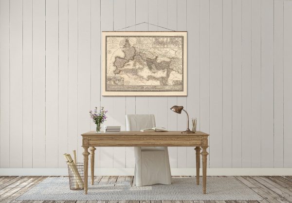 Map of the Roman Empire Vintage European City Map on Ready to Hang Roll Down Canvas Decorative Antique Map Scroll of Italy For Sale