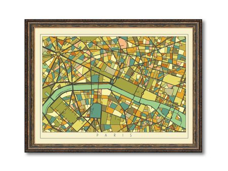 Paris City Mosaic Art Map Print Vintage Colored Map Modern Home Wall Decor Hot on Sale