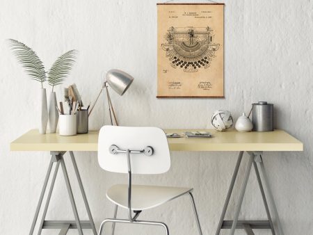 Typewriting Machine Patent Vintage Illustrations Ready to Hang Roll Down Industrial Decorative Canvas Scroll Gift for Writers Online