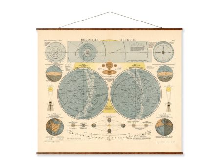 Russian Star MapVintage Celestial Astrological Constellation Ready to Hang Roll Down Canvas Decorative Wall Decor Map Scroll For Discount