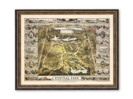 Map of Central Park New York Pictorial Map Vintage City Poster Print on Matte Paper Decorative Antique Wall Decor For Sale