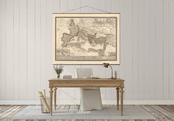 Map of the Roman Empire Vintage European City Map on Ready to Hang Roll Down Canvas Decorative Antique Map Scroll of Italy For Sale