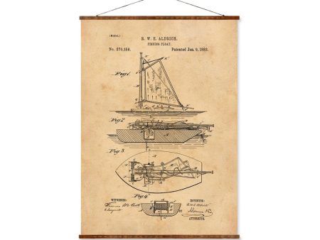 Fishing Boat Vintage Patent Illustrations Ready to Hang Roll Down Industrial Decorative Canvas Scroll Gift for Fishermen For Sale