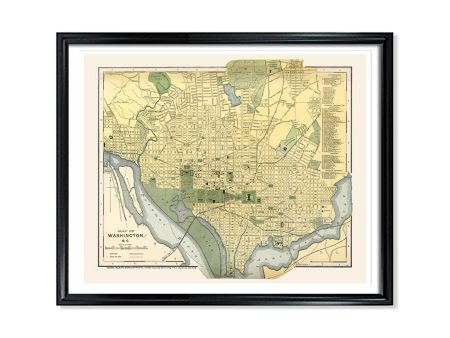 City Map of Washington D.C. Vintage Poster Print on Matte Paper Decorative Antique Wall City Map Decor Online Sale