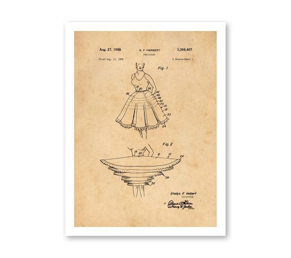 Petticoat Patent Vintage Illustrations  Industrial Fashion Decorative Print BUY 3 Get 4th PRINT FREE For Cheap