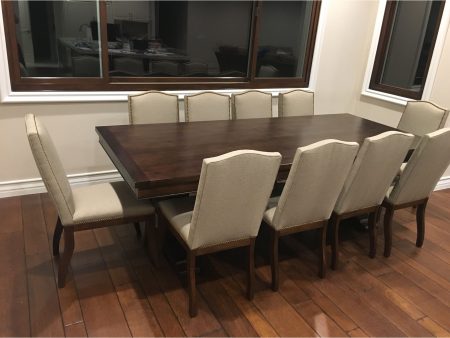 Elizabeth, Mahogany Extension Trestle Dining Table and Autumn Dining Chair Set For Sale