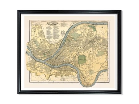 Pittsburgh City Map Vintage City Map Poster on Matte Paper Decorative Antique Wall Decor Map Print of Pennsylvania Sale