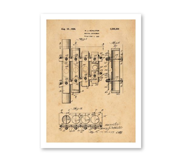 Xylophone Patent Vintage Illustrations  Industrial Decorative Print Musicians Studio Decor BUY 3 Get 4th PRINT FREE Online Hot Sale