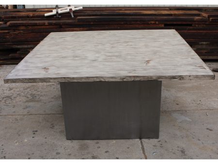 Custom Metal Pedestal Base and Reclaimed Wood Top Dining Table Online now