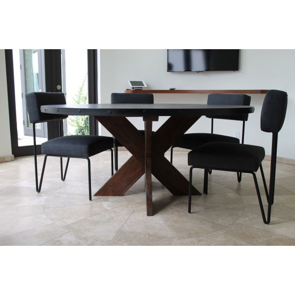 Modern Round Metal Top X Base Dining Table Online now