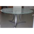 Round Crackle Glass Dining Table With Tripod Metal Base Cheap