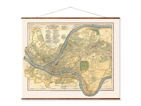 Pittsburgh City Map Vintage City Map on Ready to Hang Roll Down Canvas Decorative Wall Decor Map Scroll of Pennsylvania For Cheap