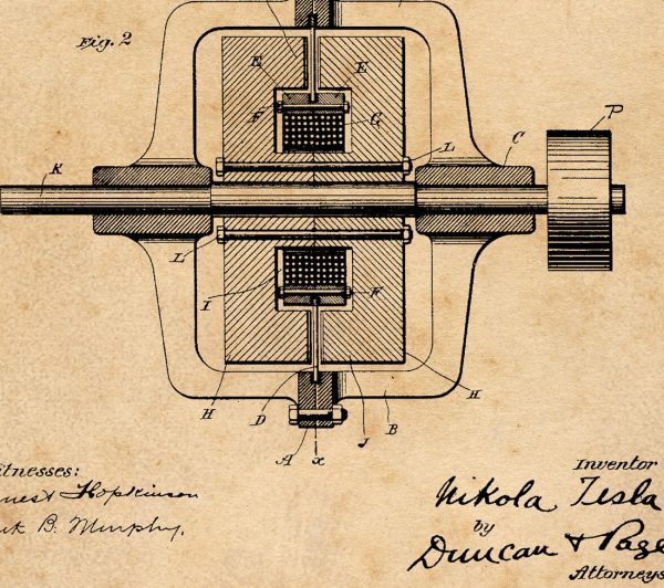 Tesla Alternating Electric Current Generator Patent Vintage Illustrations Ready to Hang Roll Down Industrial Steampunk Canvas Scroll For Sale