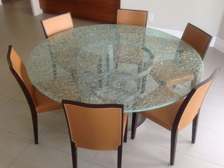 Round Crackle Glass Dining Table With Tripod Metal Base Cheap