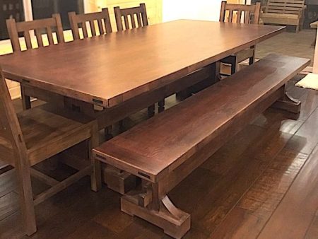 Custom Keyed Trestle Dining Table and Benches for Home in Big Bear Cheap