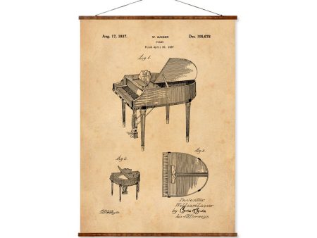 Grand Piano PPatent Vintage Illustrations Ready to Hang Roll Down Industrial Decorative Musical Instruments Canvas Scroll For Cheap