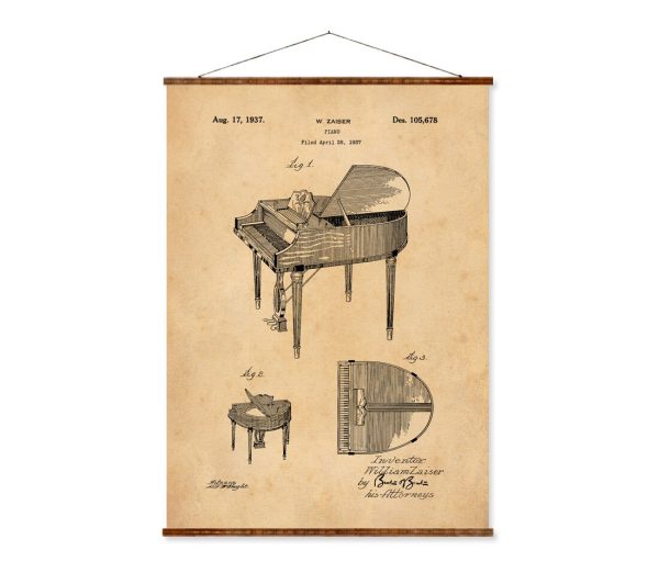 Grand Piano PPatent Vintage Illustrations Ready to Hang Roll Down Industrial Decorative Musical Instruments Canvas Scroll For Cheap